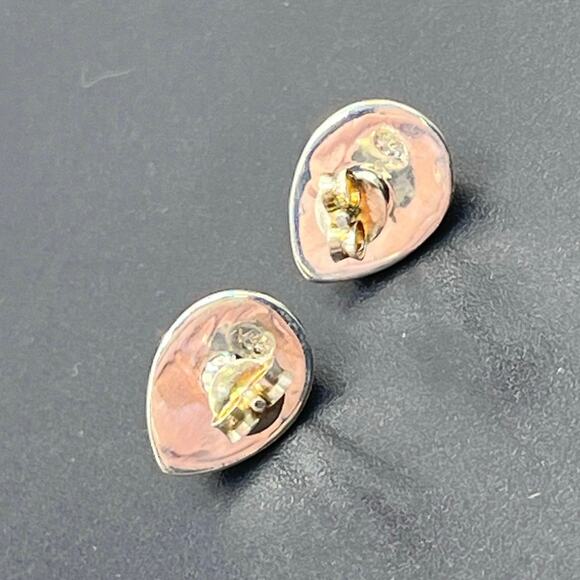 Vintage Sterling Silver Natural Dark Opal Stud Earrings Rope Border 13mm Pair - Picture 6 of 12